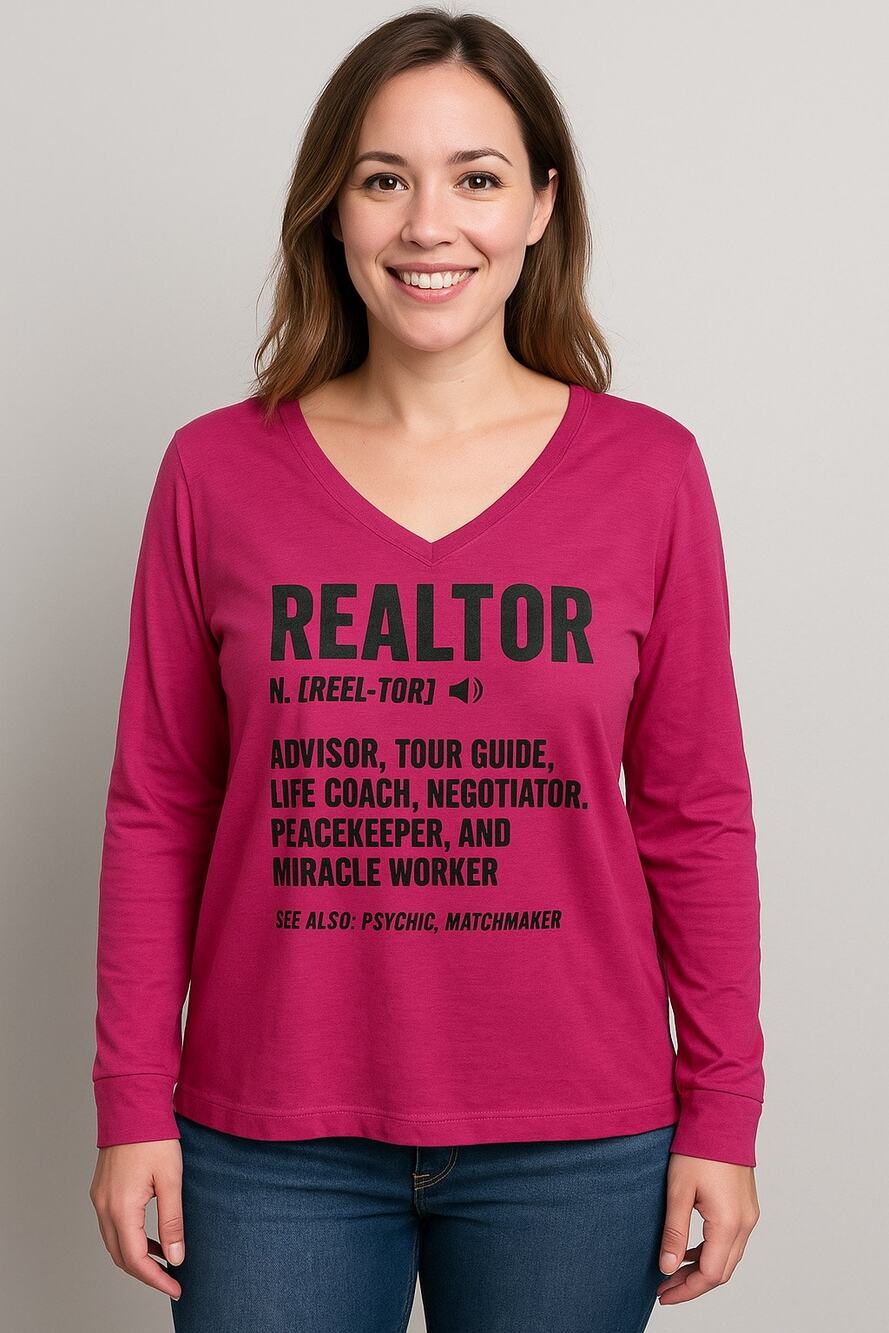 Realtor Funny Definition V-neck Pink long sleeve shirt size 14 w